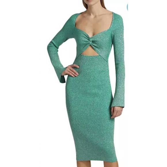 NEW L'AGENCE boa twisted front metallic dress in jade